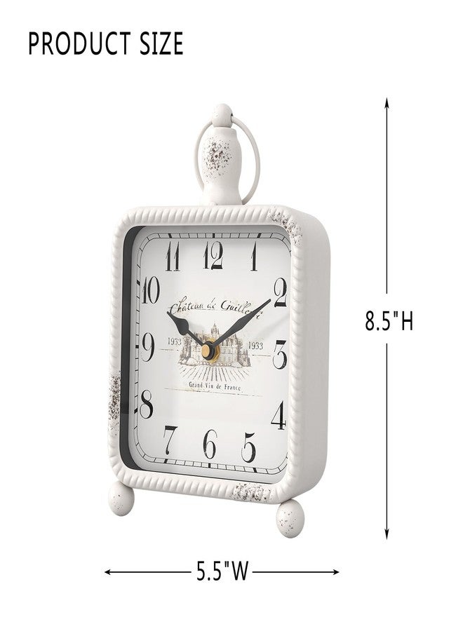 ChimeTide Vintage White Table Clock on Stand, Desk and Shelf Decor Clock, French Rustic Style Mantel Clocks for Farmhouse, Living Room, Bedroom, Bedside, Gift (8.5" H x 5.5" W) - Image 2